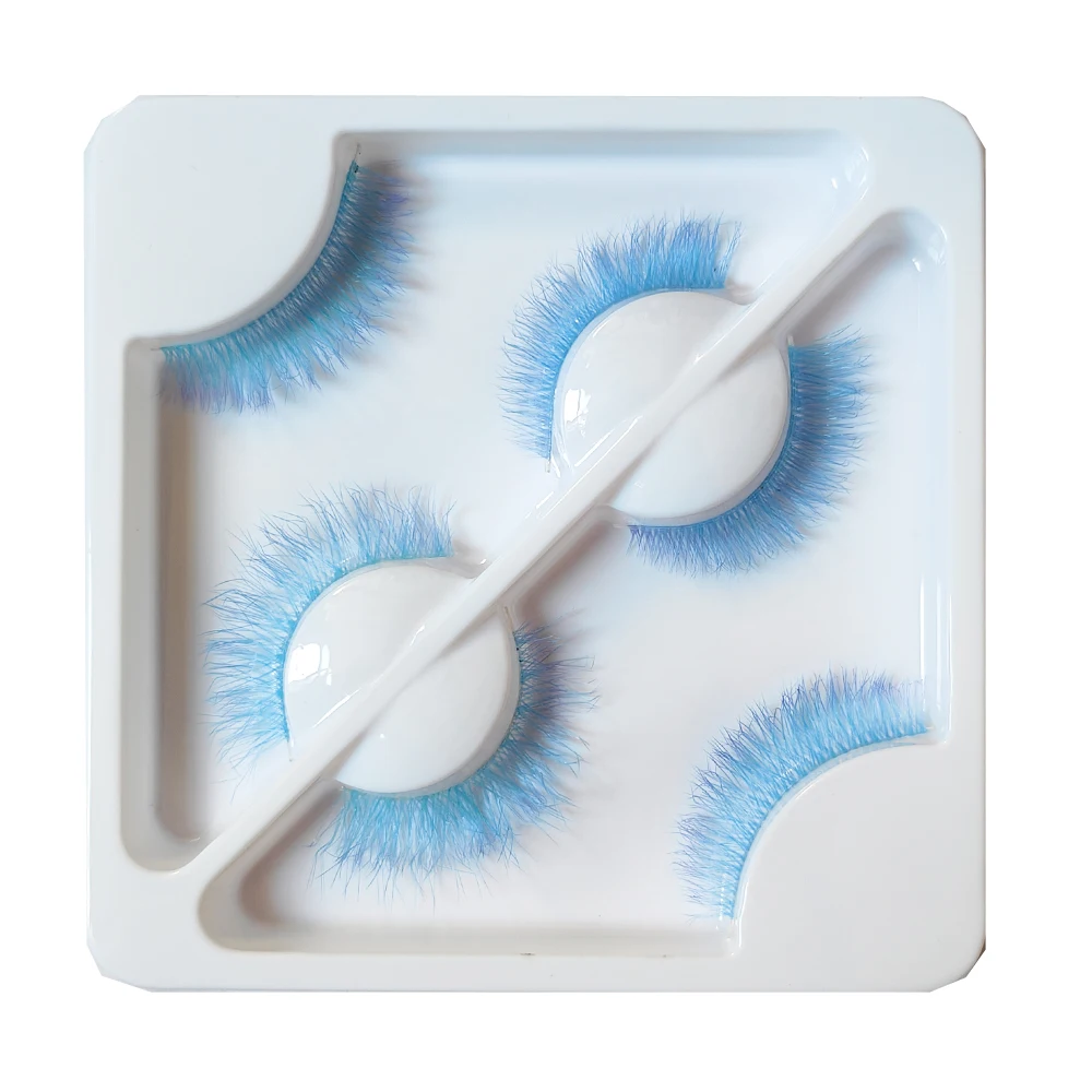 3 ペアブルー色ふわふわまつげ長く厚いコスプレ COS ショーアイまつげハロウィンパーティー COS まつげエクステンション