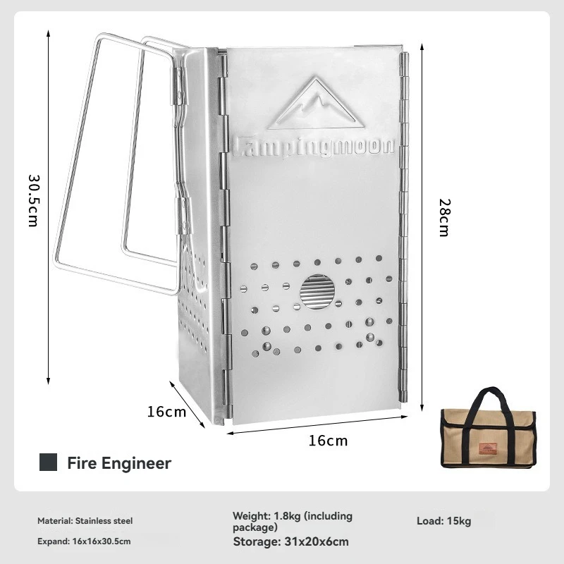 

CAMPINGMOONMT-18 Foldable Portable Igniter Charcoal Stove Stove Stove Comes with Storage Bag Barbecue Four Corner Charcoal Stove