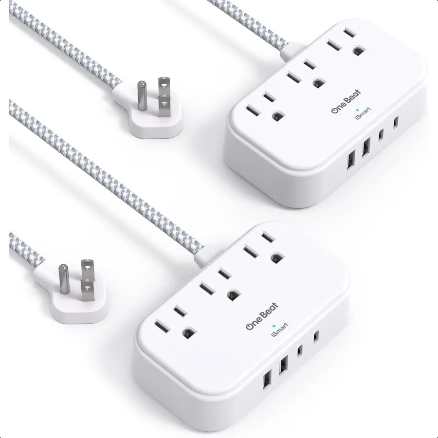 

2 Pack Cruise entials 5 Ft Flat Extension Cord 3 Outlets 4 USB Ports 2 USB C Flat Plug Power Strip USB Charging Station with No
