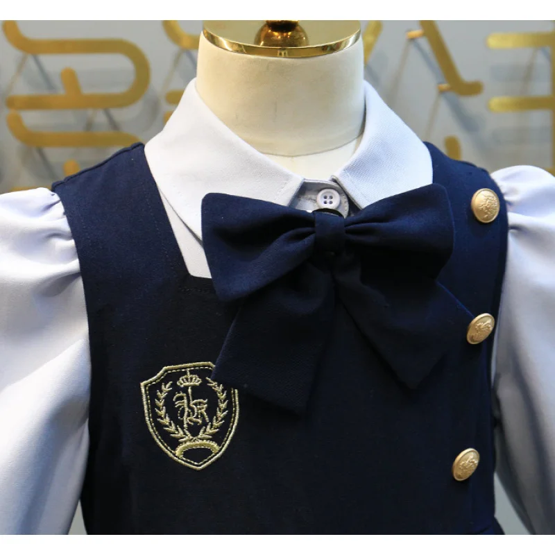 2024 primavera e autunno nuove ragazze stile Preppy vestito stile britannico camicia a pieghe falso due pezzi