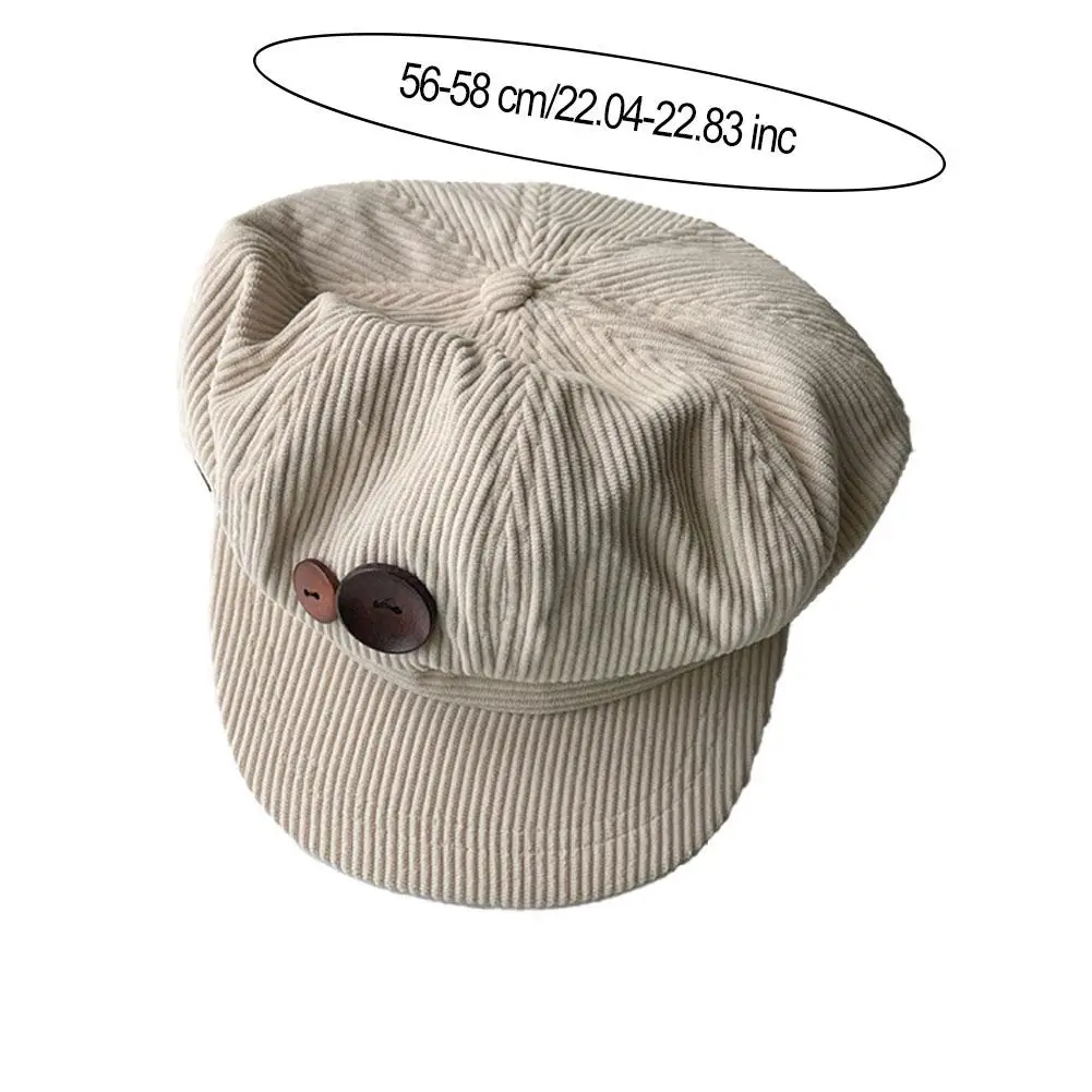 Retro Knopf Cord Achteckige Kappe Für Frauen Maler Künstler Hut Japanische Mädchen Braun Schirmmützen Herbst Winter Berets – Detail 17