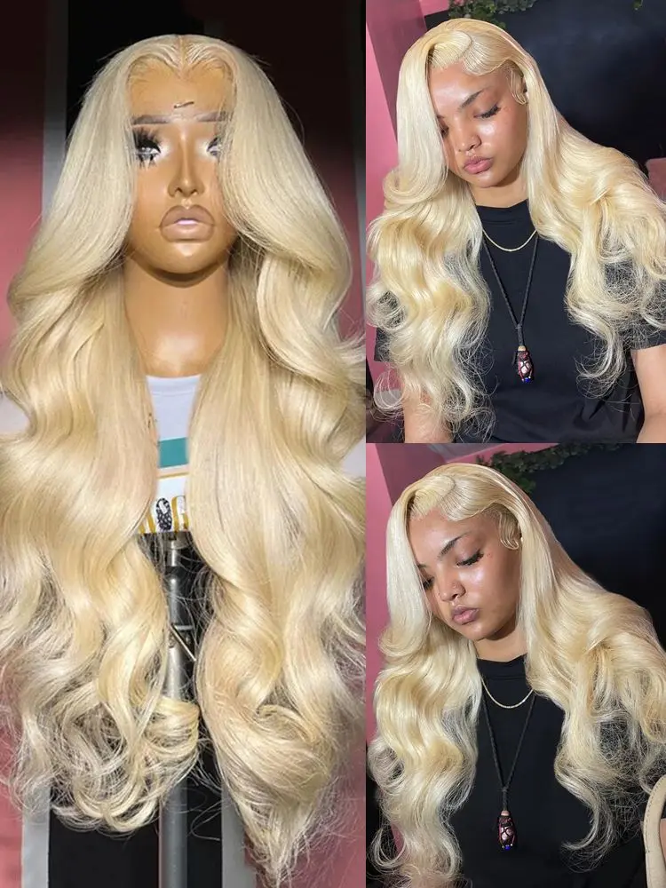 34 Inch 613 13x6 Lace Front Wig Human Hair Body Wave Blonde Lace Frontal Wigs for Women 200 Density Natural Hairline image 3