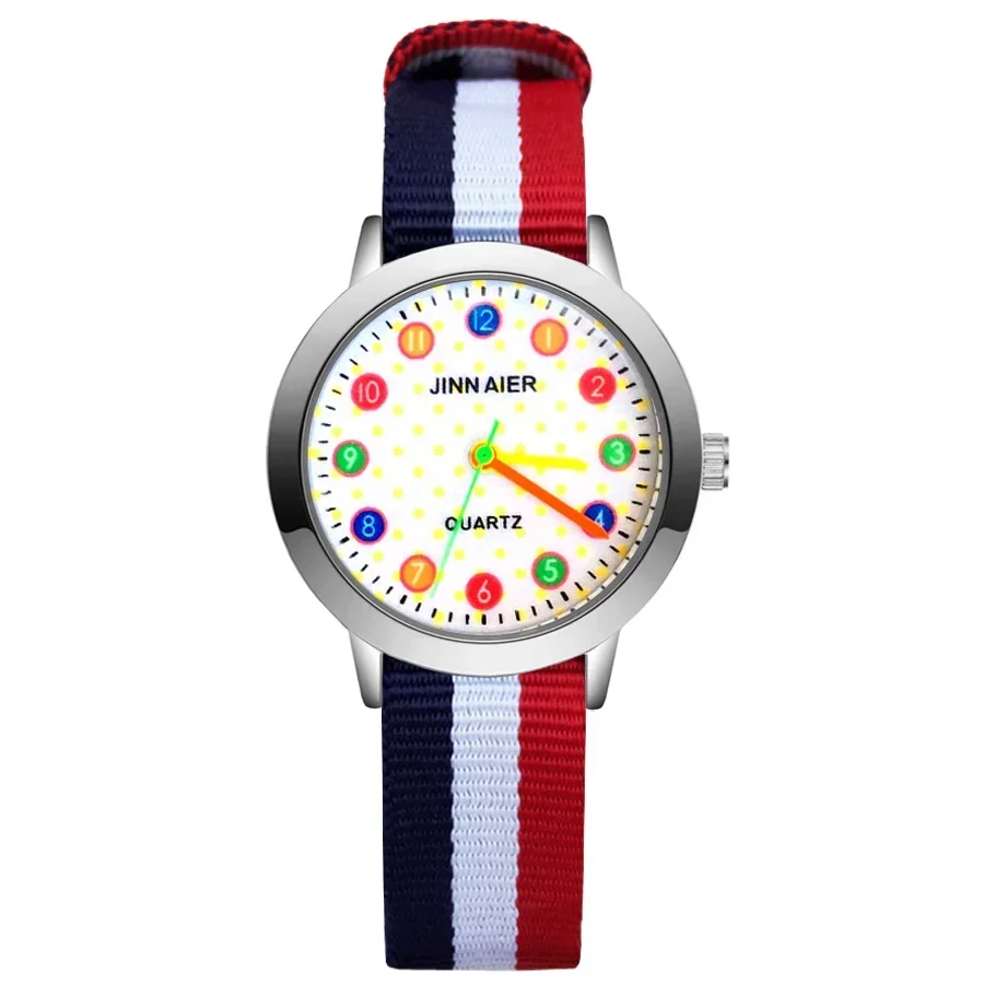 Fashion Cartoon Rainbow Children\'s Kids Student Girls Boys Quartz Leather Nylon Strap Brand Watch Factory Wholesale