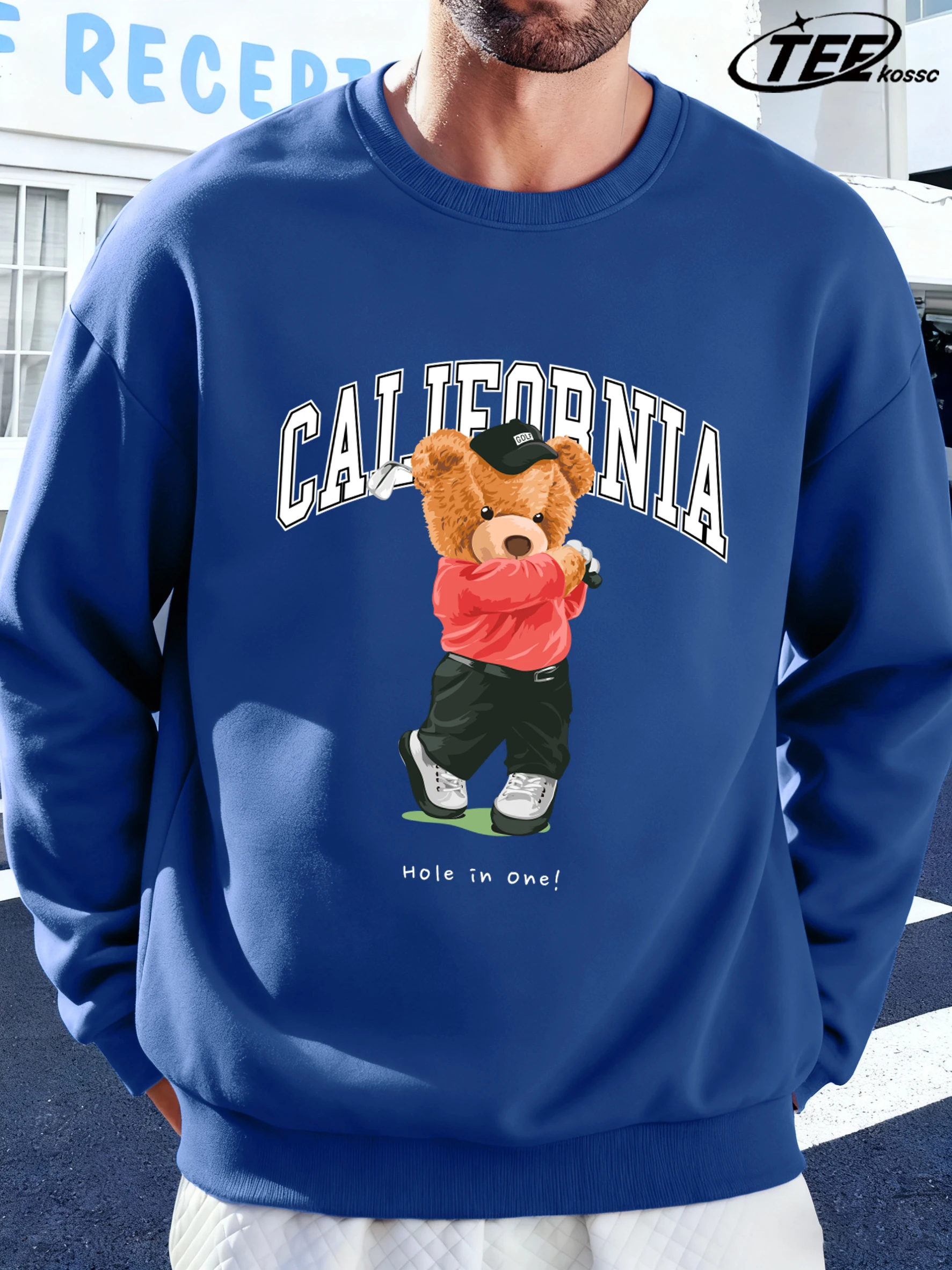 

California Golf Bear Printed Mens Sweatshirt Trendy O-Neck Long Sleeve Loose Vintage Pullovers Unisex Fleece Autumn Clothing