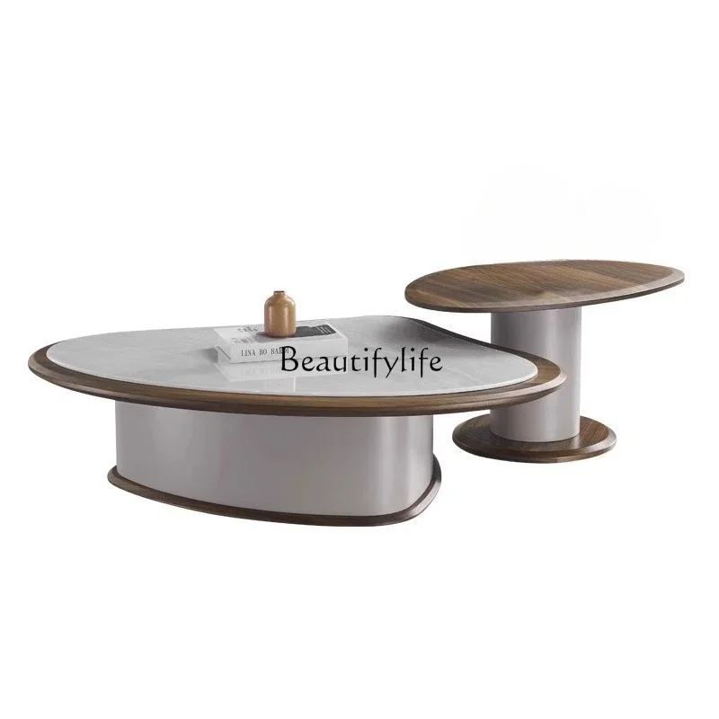 

yj21 High-end marble art small apartment coffee table combination modern wabi sandy wind special-shaped simplicity