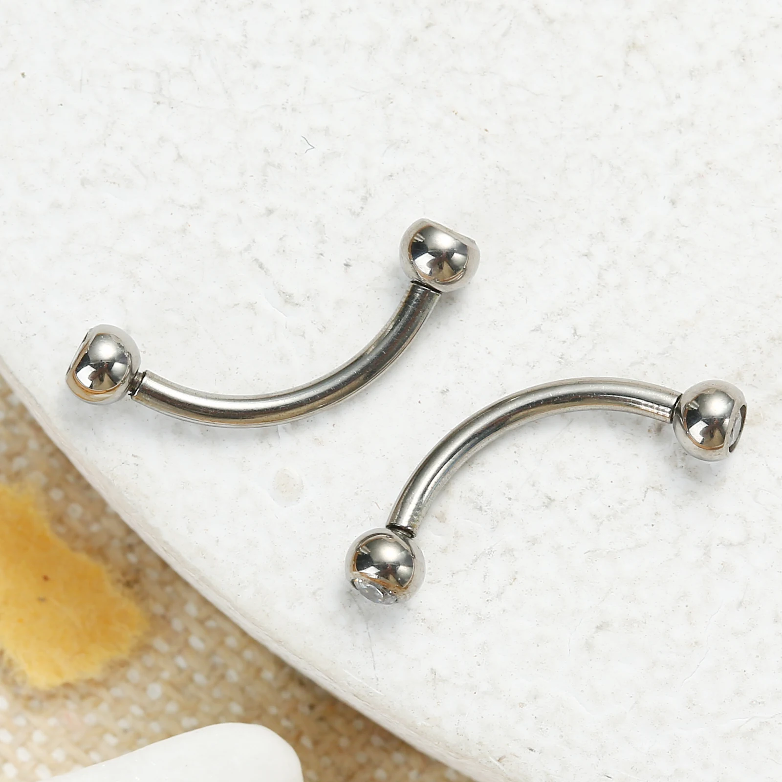 Brow Bone Nose Piercing Belly Button Rings Curved  G23 Titanium Internally 16G 5/16 Inch 3mm  CZ Etite Navel Piercing