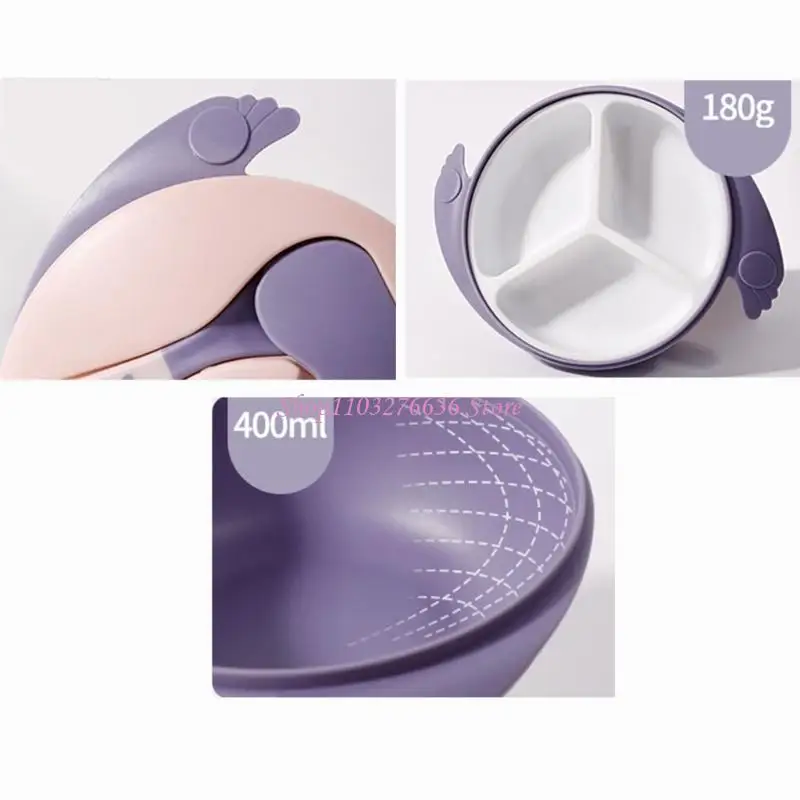 

R6FD Babies Suction Bowl & Spoon Set Babys Weaning Set Nonslip Feeding Bowls