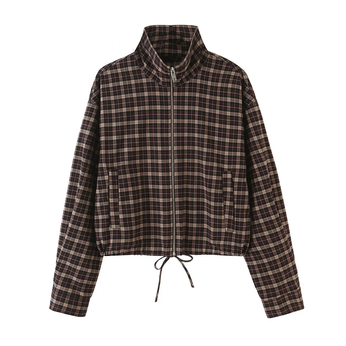 KONDALA Damen Vintage Lässiger Karierter Minirock-Anzug 2026 Herbst Trendiges Klassisches Retro-Set mit Stehkragen-Jacke und Weitgefalteten Culottes – Detail 5