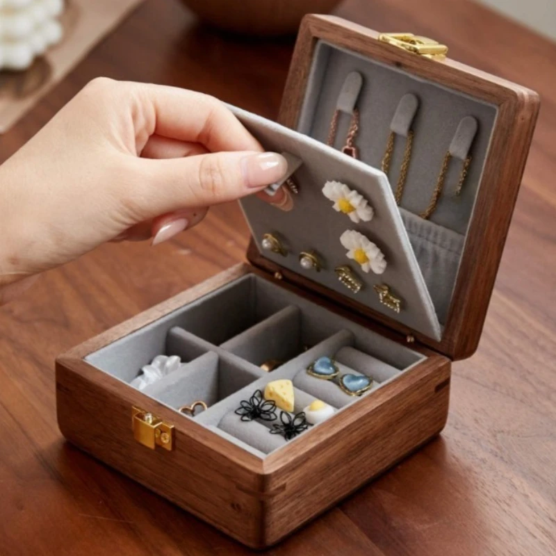 

Wooden Earring Box Small Earrings Storage Cases Woman Portable Jewelry Display Boxes Trinket Travelling Jewellery Organizer Case