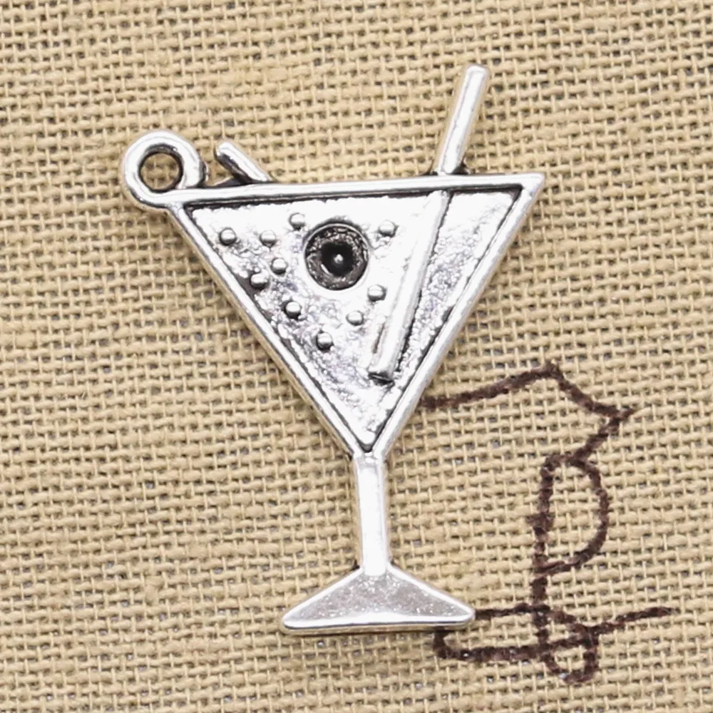 8pcs Charms Beach Cold Drink Champagne 30x23mm Antique Silver Color Pendants Making DIY Handmade Tibetan Finding Jewelry