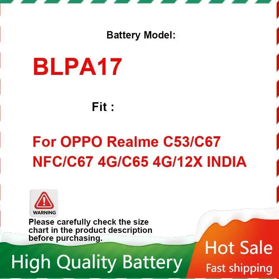 

Безопасная и надежная замена для Oppo Realme C53 C67 Nfc 4G C65 12X Индия аккумулятор мобильного телефона BLPA17 5000 мАч