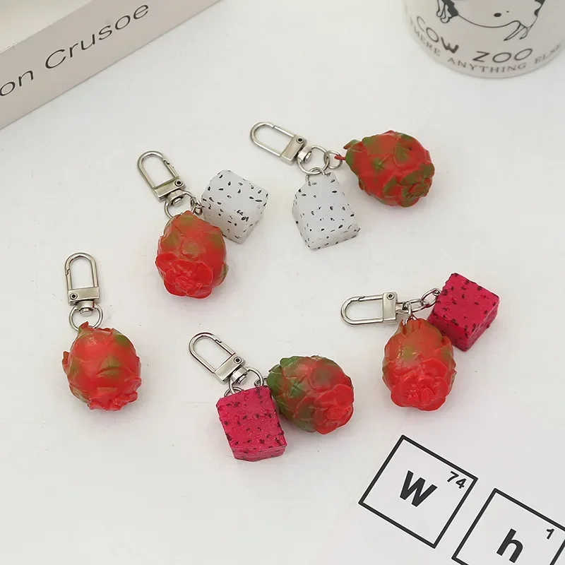 Simulated dragon fruit key chain new mini fruit creative pitaya food model car bag pendant Women ornaments jewelry gift llaveros