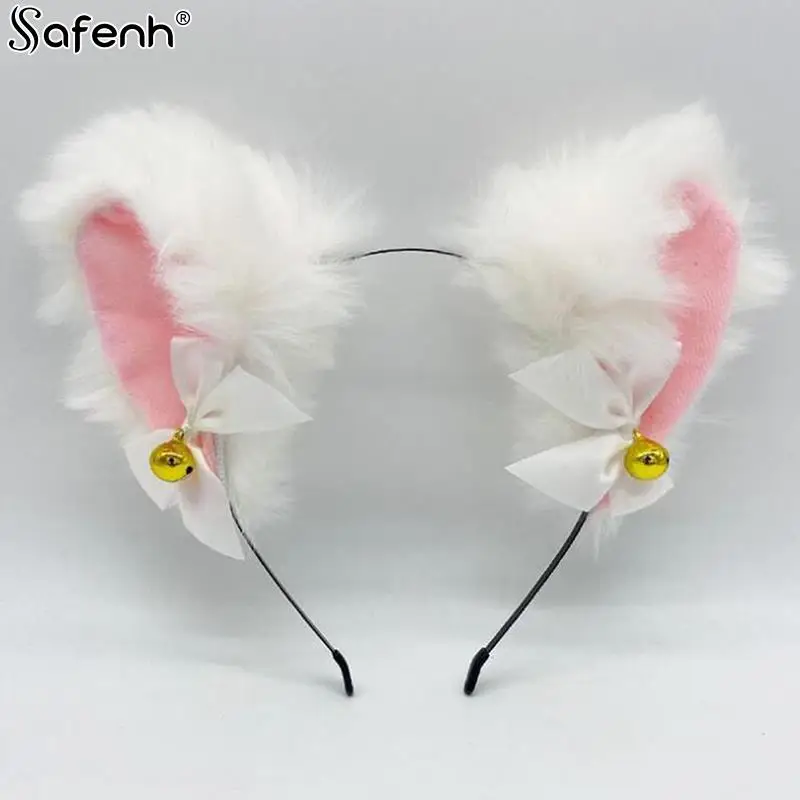 Sexy Cat Ears Headband  Lace Bow Necklace Plush Bell Hairband Cosplay Masquerade-Party Costume Hair Accessories For Women Girls