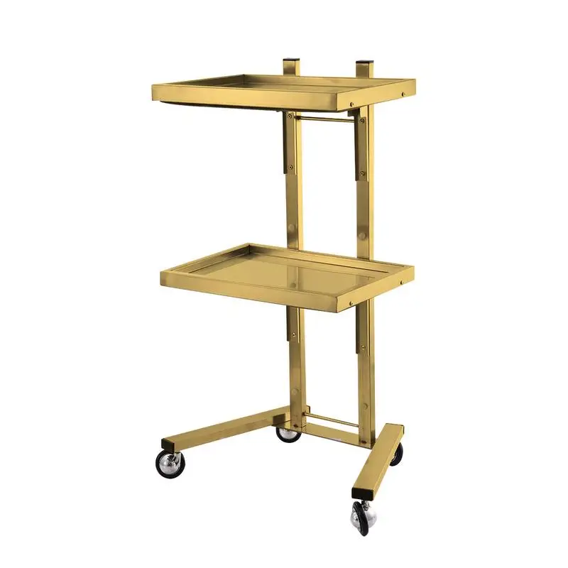 Rolling Salon Tray On Wheels Beauty Salon Rolling Trolley Cart Foldable Design 2 Tier Metal Rolling Cart For Kitchen Bathroom