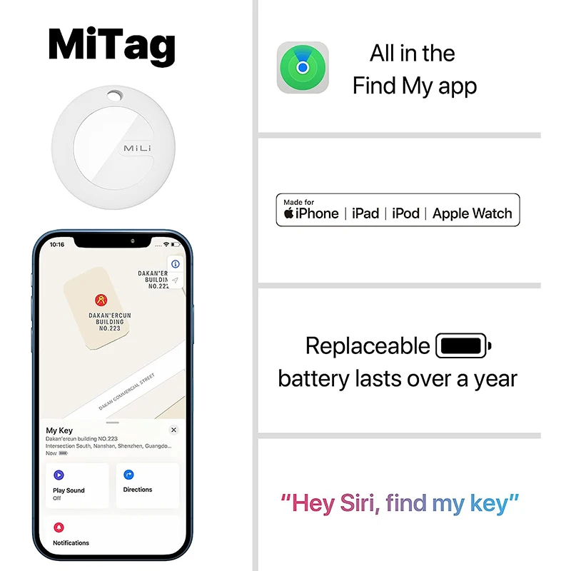 Youpin mitag Key Finder Item Finders,MFi Certified Bluetooth GPS Locator Tracker dispositivo Anti-perdita funziona con Apple Find Pet