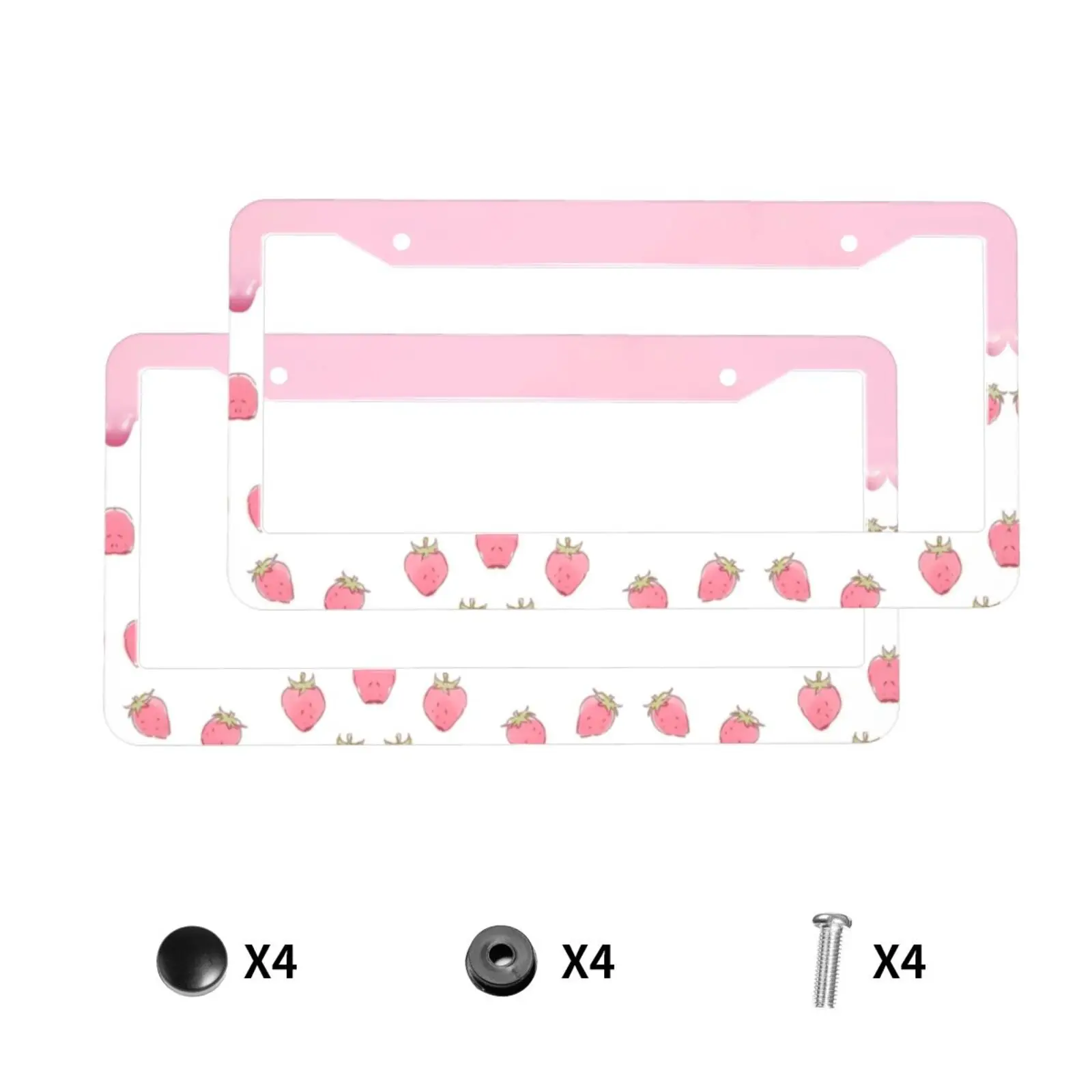 

Pink Strawberry Ice Cream Pattern Standard Aluminum Alloy Car License Plate Cover Car Accessories Waterproof License Plate Cover