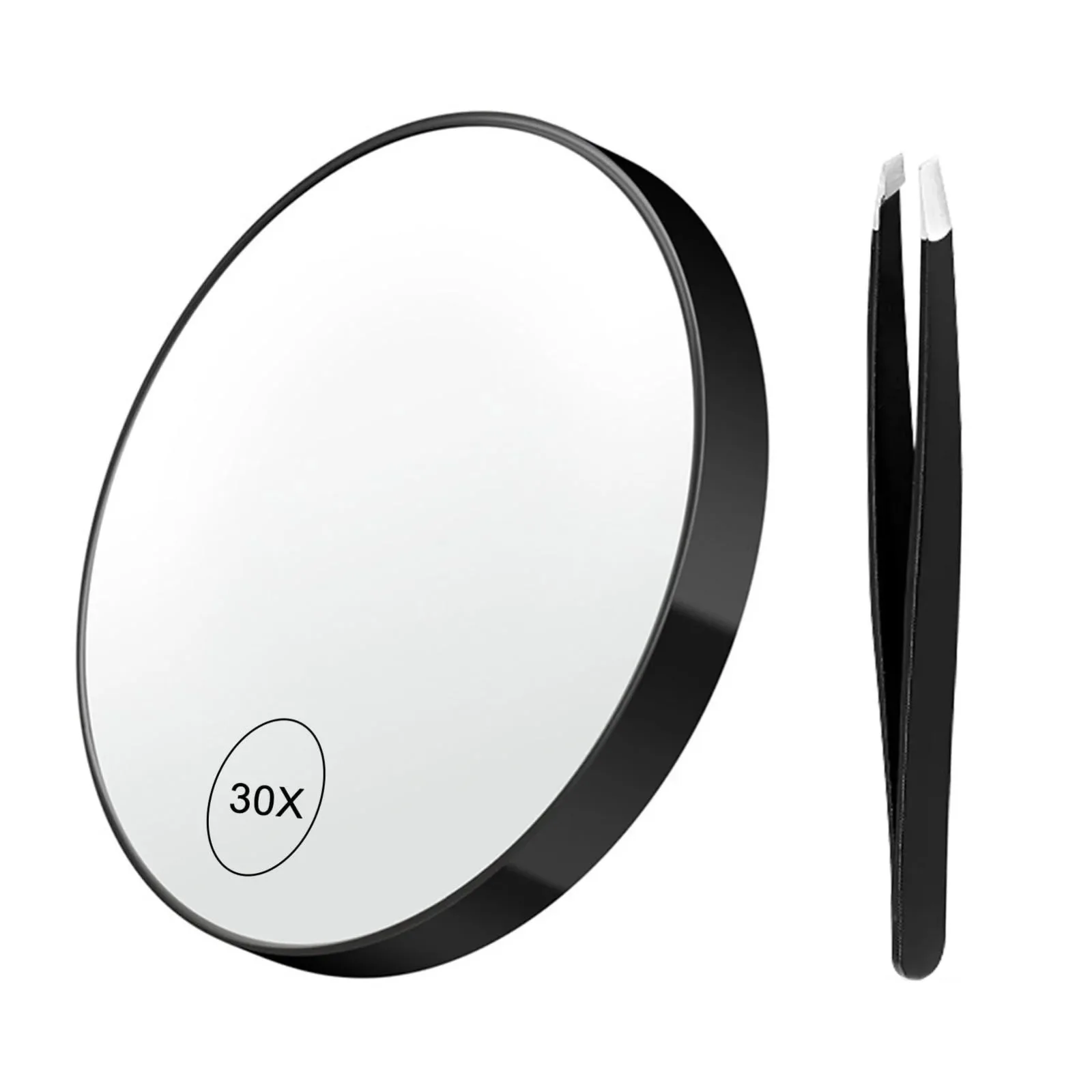 

30X Magnification Makeup Mirror 3.5" with LED Light & Suction Cup, Portable Travel Cosmetic Mirror with Tweezers, Hands-Free Mag
