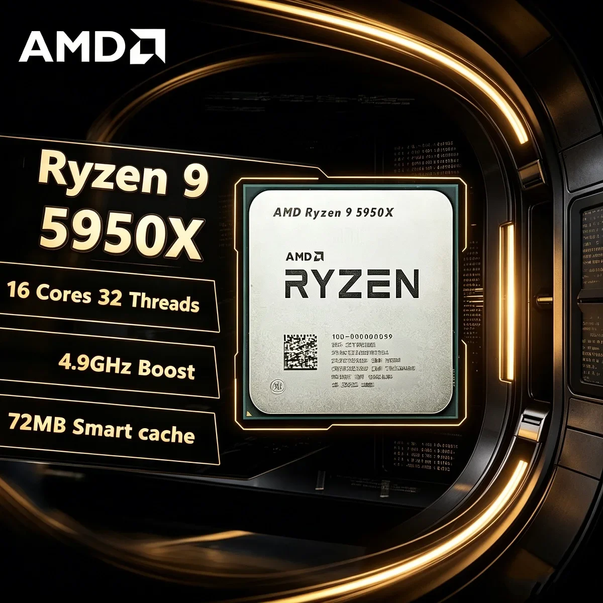 AMD Ryzen 9 5950X Nueva Versión Vermeer (Zen 3) Serie Ryzen 9 5000 de 16 Núcleos a 3.4 GHz, Socket AM4 de 105W, pero sin enfriador