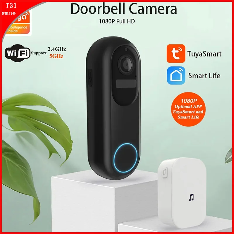 Tuya Smart Video Doorbell Waterproof Night Vision Home Security 1080P FHD Camera Digital Visual Intercom 2.4GHz 5GHz WIFI