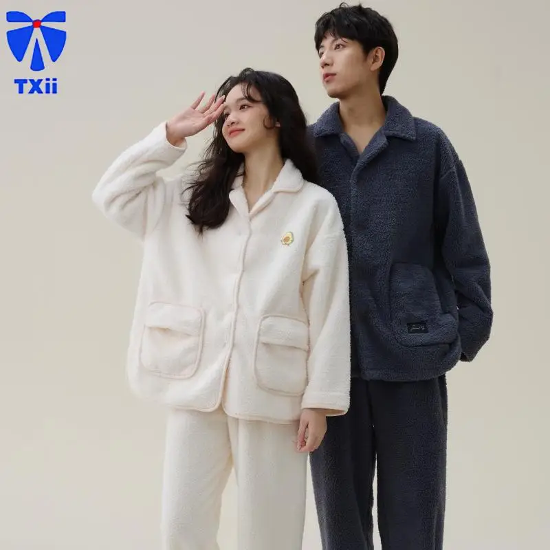 TXii Autumn and Winter Pajamas for Women, Coral Velvet Couple, Men, Thickened 2024 New Set, Cardigan, Winter Home Clothes