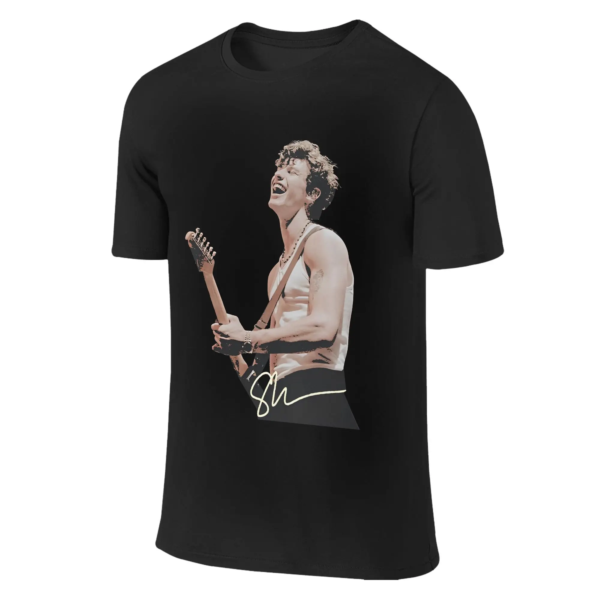 유머 Shawn Mendes 온 더 로드 어게인 투어 2025 남성용 티셔츠 O넥 100% 코튼 티셔츠 반팔 티셔츠 플러스 사이즈 탑