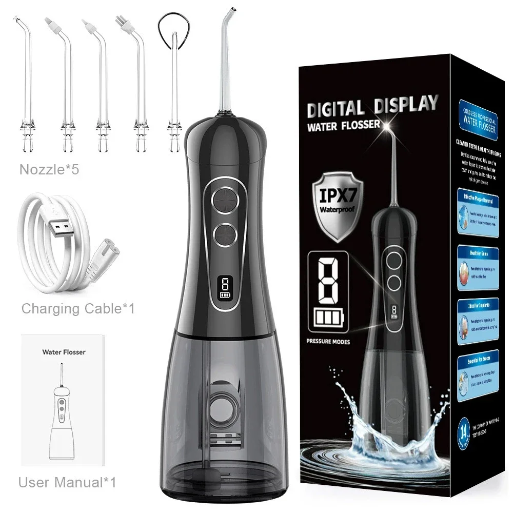 FirmHome StoreElectric Oral Irrigator 8 Modes Portable Water Flosser Rechargeable Waterproof Mouth Washing Machine 5 Jet Tips 40