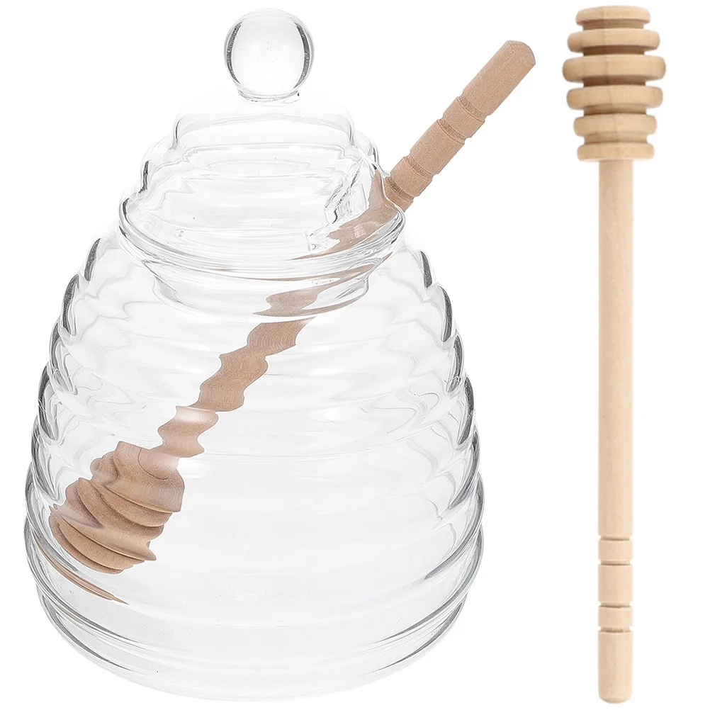 

1Set Glass Honey Jar with Dipper Premium Clear Honey Container Decorative Syrup Dispenser Kitchen Storage Holder Jam Bottle