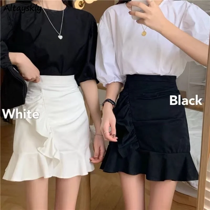 

Mini Trumpet Skirts Women Mature Hotsweet Shirring Popular Korean Style Female Temperament Irregular Casual Graceful Summer Ins