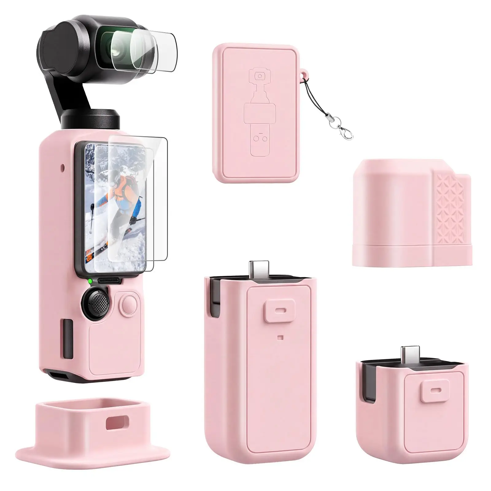 MoKo Kameratasche für DJI Osmo Pocket 4 Kratzfeste Schlanke Weiche Silikon-Schutzhülle mit Silikon-Standfuß, Bildschirmschutz