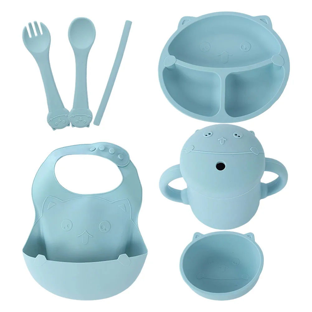1 مجموعة سيليكون الاطفال لوحة مجموعة صحون لطيف مقسمة أواني الطعام للأطفال الصغار Bpa خالية وعاء طعام مع ملعقة شوكة عدم الانزلاق قاعدة هدية