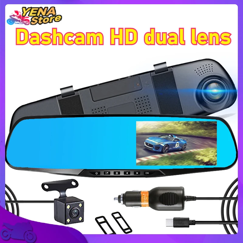 

4.3-inch dashcam HD dual-lens DVR dual-lens camera Full HD 1080P video recorder rearview mirror with rearview dashcam