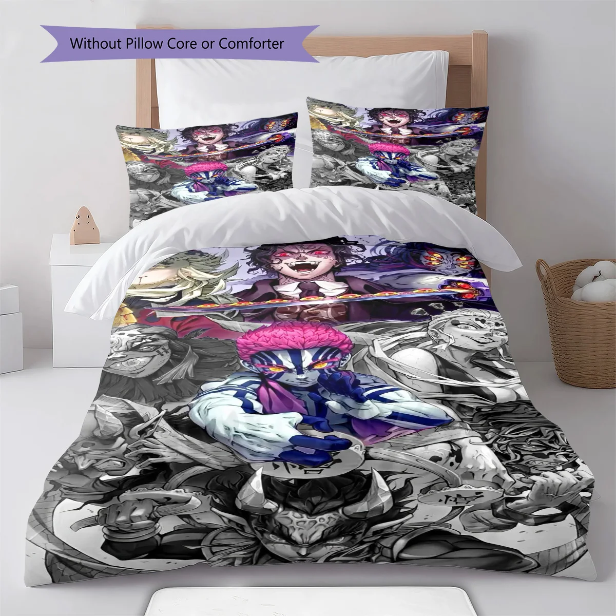 Demon Slayer Nezuko Kamado Fire Style Bedding Set Anime Duvet Cover Polyester Soft Bed Linen Set -QJY