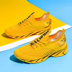 Zapatillas deportivas transpirables antideslizantes para hombre, zapatos deportivos cómodos con plataforma, color amarillo, gran oferta