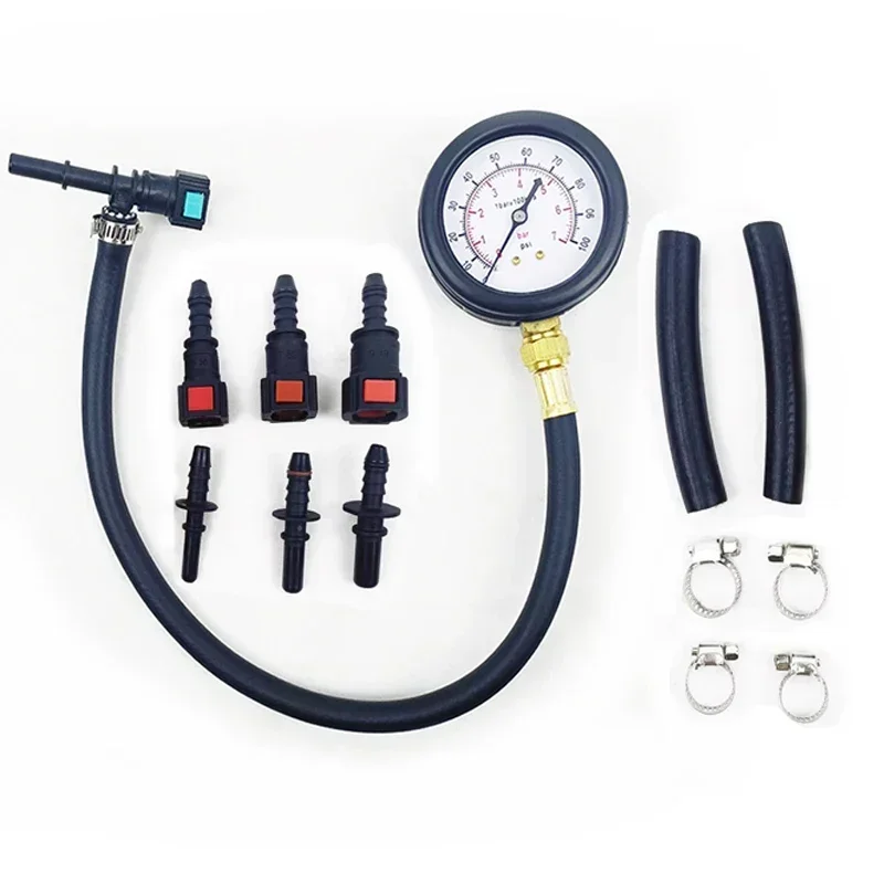 For Car Motorcycle Truck Fuel Pressure Test Kit - Fuel Pressure Gauge - 0-100PSI Fuel Injection Pump Pressure Tester Gauge Kit