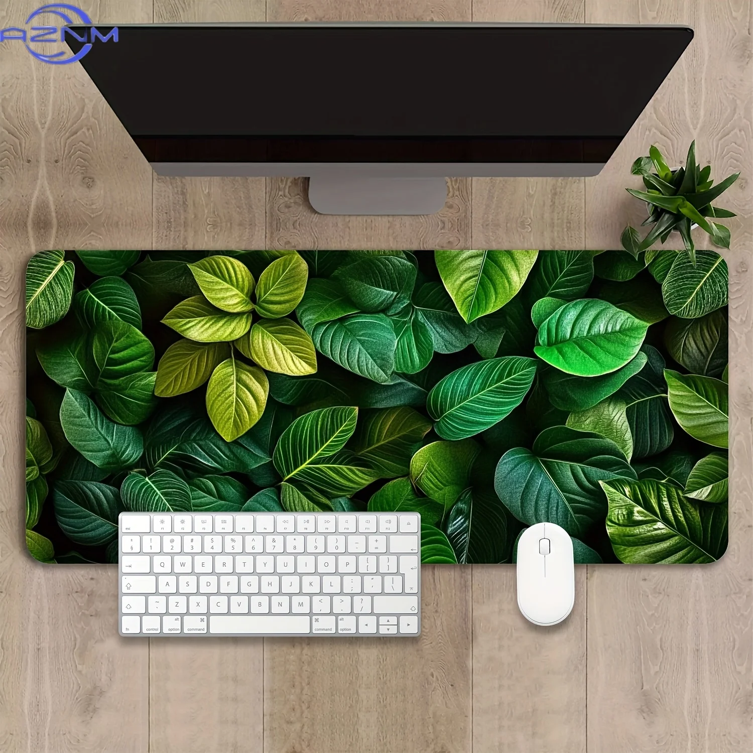 Large Non-Slip Desk Mat with Dense Green Leaf Canopy Design - Rectangular Gaming Mouse Pad & Office Keyboard Mat, Durable Comput