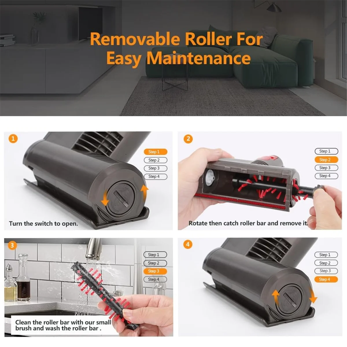 FZFZ 미니 브러시 헤드 도구 (V7 V8 V10 V11 V15 무선 스틱 진공 청소기용) 침대 소파 카펫 자동차 딥 클리닝