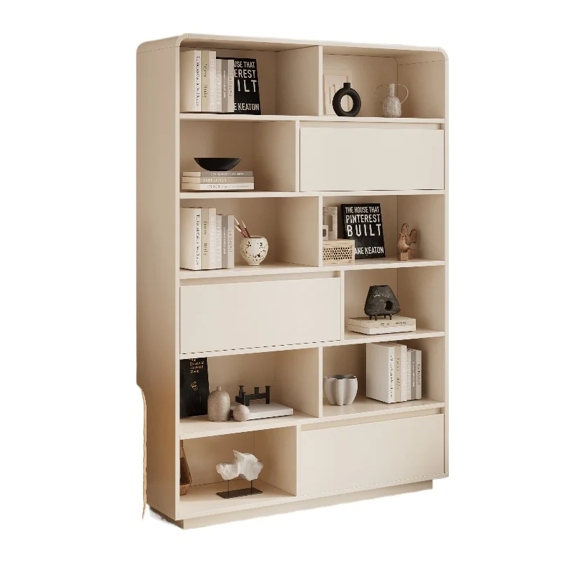 

White wooden bedroom shelves, small floor-to-ceiling free-combination lattice storage cabinets, student household