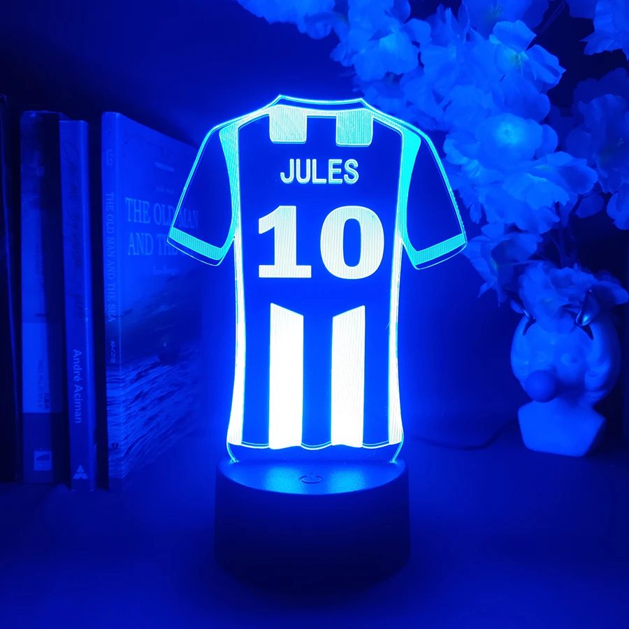 Camisa de futball personalizada led luzes 3d nome personalizado lâmpada noturna de futebol crianças quarto decoração de mesa presentes de natal para