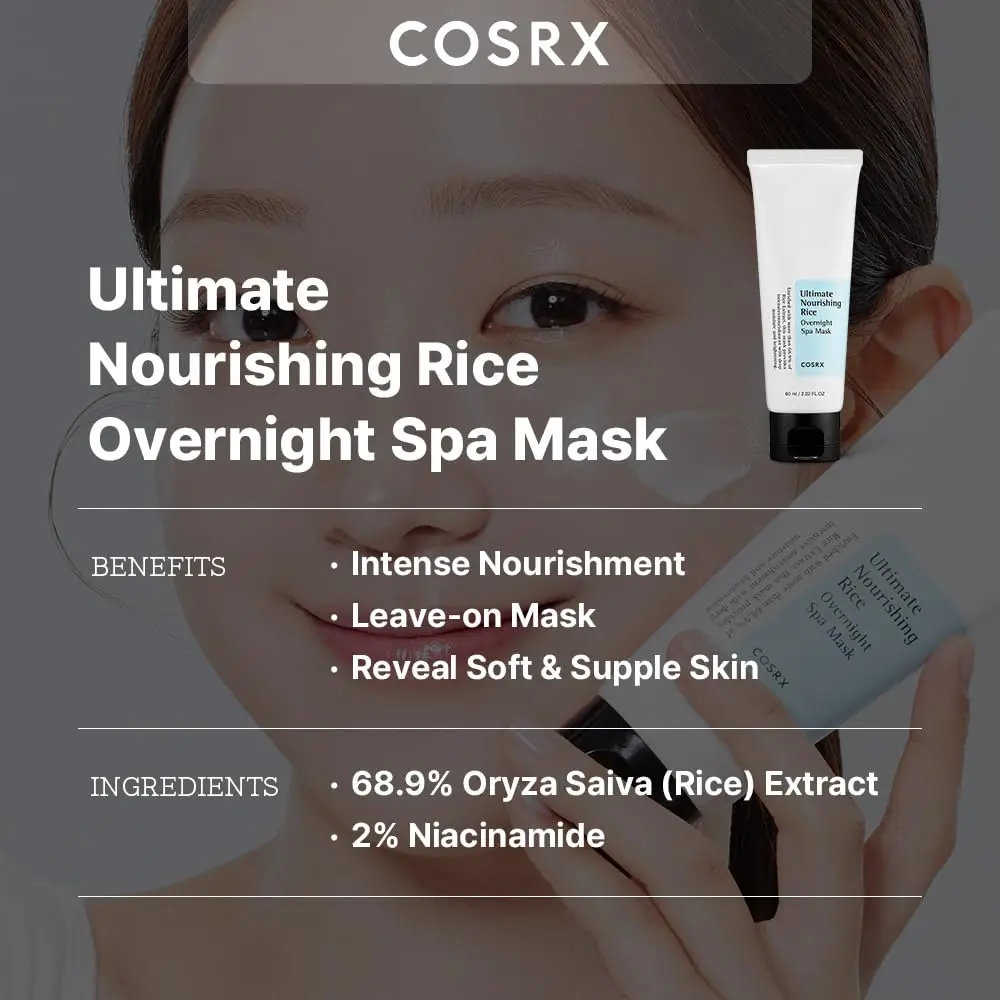 قناع سبا من COSRX Ultimate Nourishing Rice طوال الليل، قناع ترطيب عميق للوجه للنساء، 60 مل / 2.02 أونصة سائلة