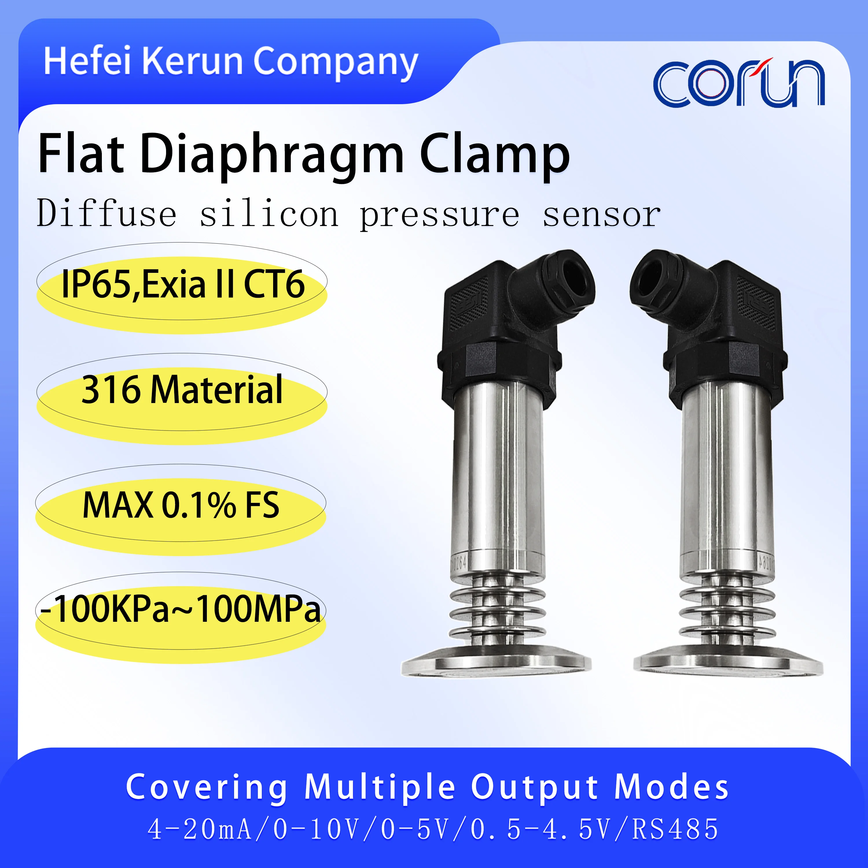 

Flat film pressure transmitter 4-20mA standard Hersman RS485 pressure sensor flat film sanitary type