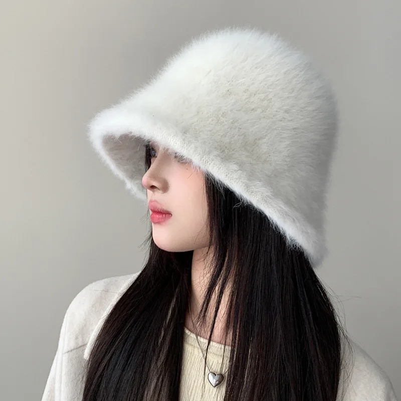 Winter Faux Fur Bucket Hat Women Daily Outing Korean Style Fluffy Aesthetic Y2k Elegant Soft Photo Shooting Bucket Hat Vacation