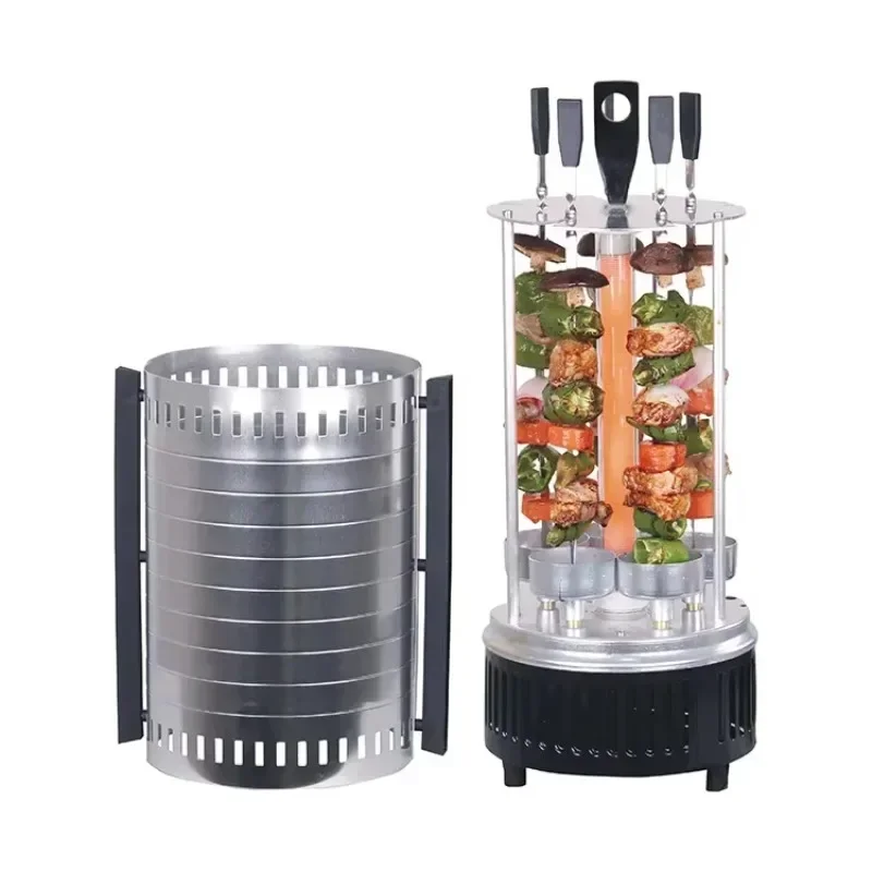 Electric Home Rotisserie Set with 360° Auto-Rotating BBQ Grill, Oil-Smoke Reducer, Includes 12 Stainless Steel Skewers