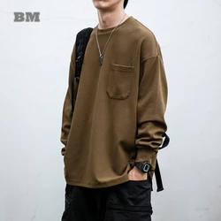 Japanese Streetwear High Quality Solid Color Long Sleeves Men Clothing Harajuku Casual Sweatshirt Korean Couple Pullover Tops