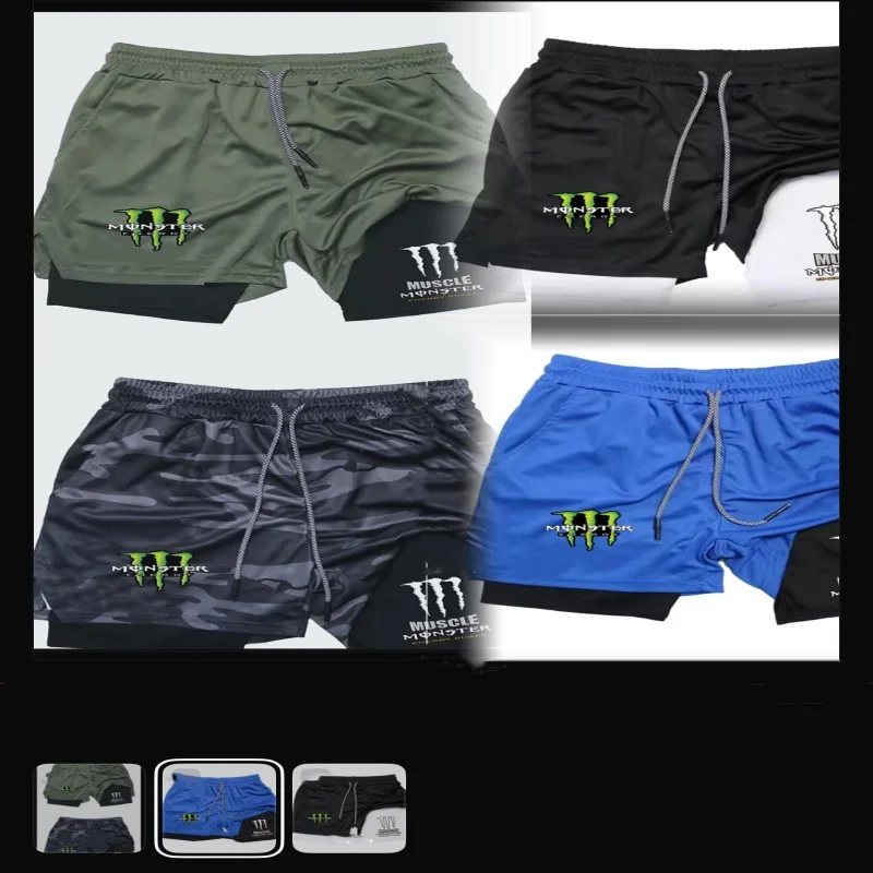 

Новые летние спортивные дышащие шорты Monster Energy 2026 года, двухслойные, для мальчиков