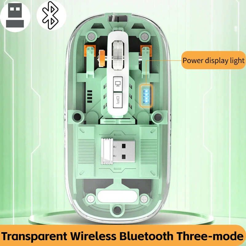 

Поп-прозрачная беспроводная мышь, трехрежимная Bluetooth-совместимая перезаряжаемая мышь, бесшумная беспроводная компьютерная мышь для ПК, ноутбука