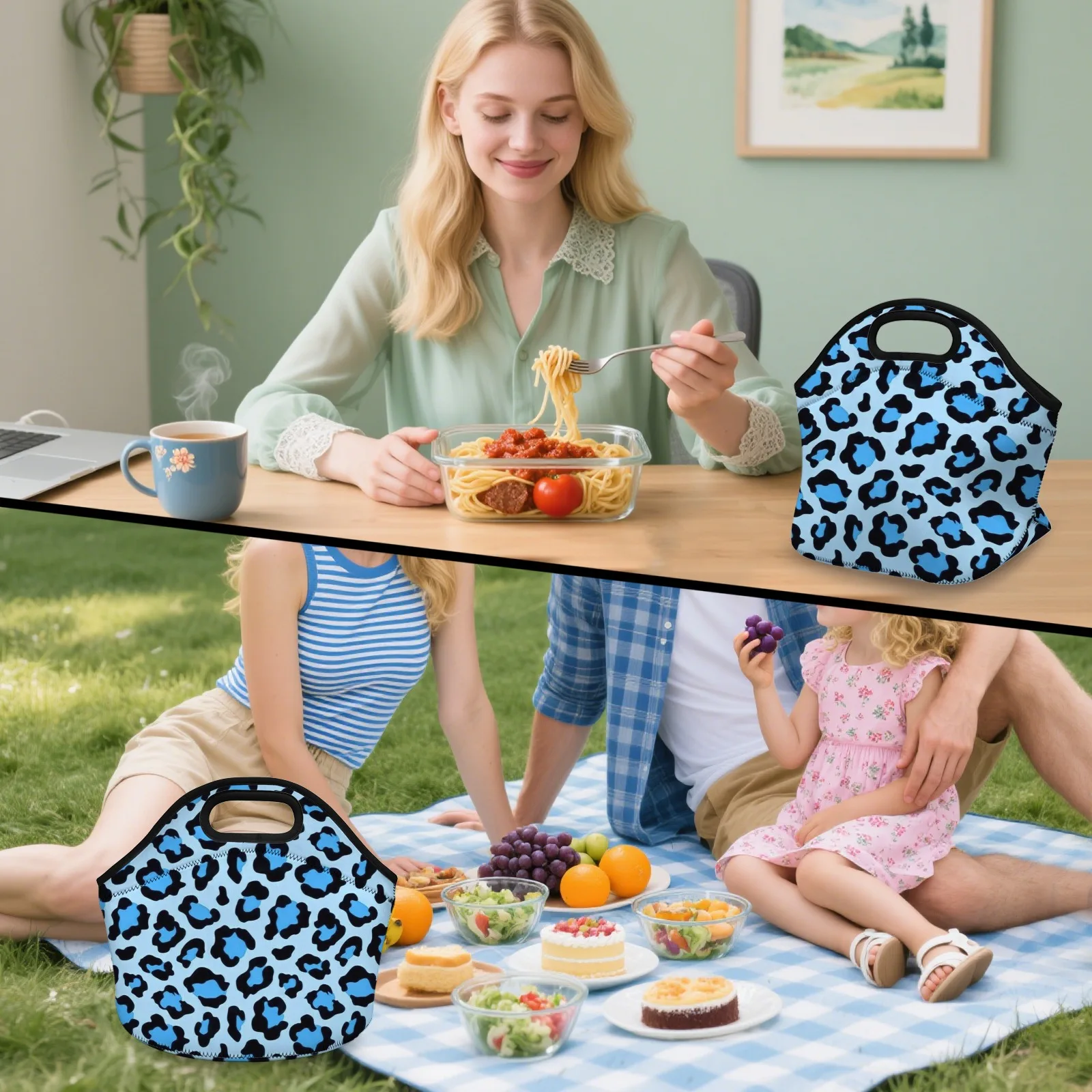 Fashion Classic Color Leopard Print Lunch Bag - Insulated Neoprene Tote Bag, Portable Food Storage Bag for Work/School/Picnic