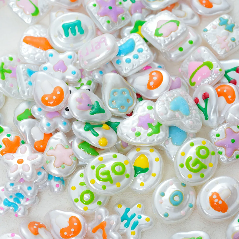 10PCS Mix Acrylic Alien ABS Hand Drawn Imitation Pearl Beads For Jewelry Making Necklace Bracelet Craft DIY Supplies