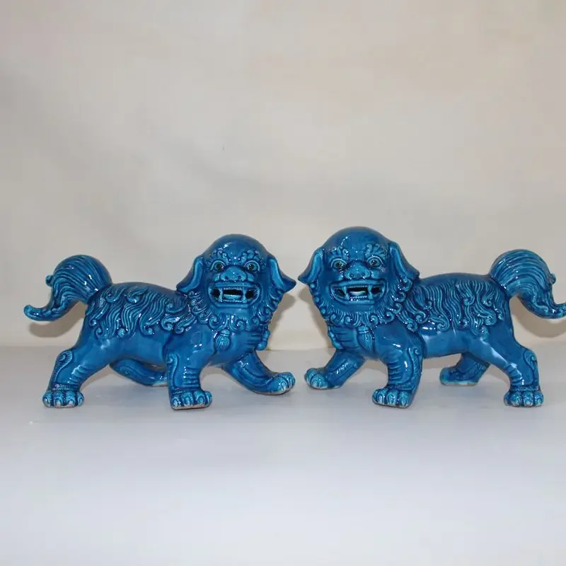 

Walking Lion Statues Foo Dogs Pair of Guardian Lions Ceramic Sculpture Traditional Chinese Protective Statues for Home