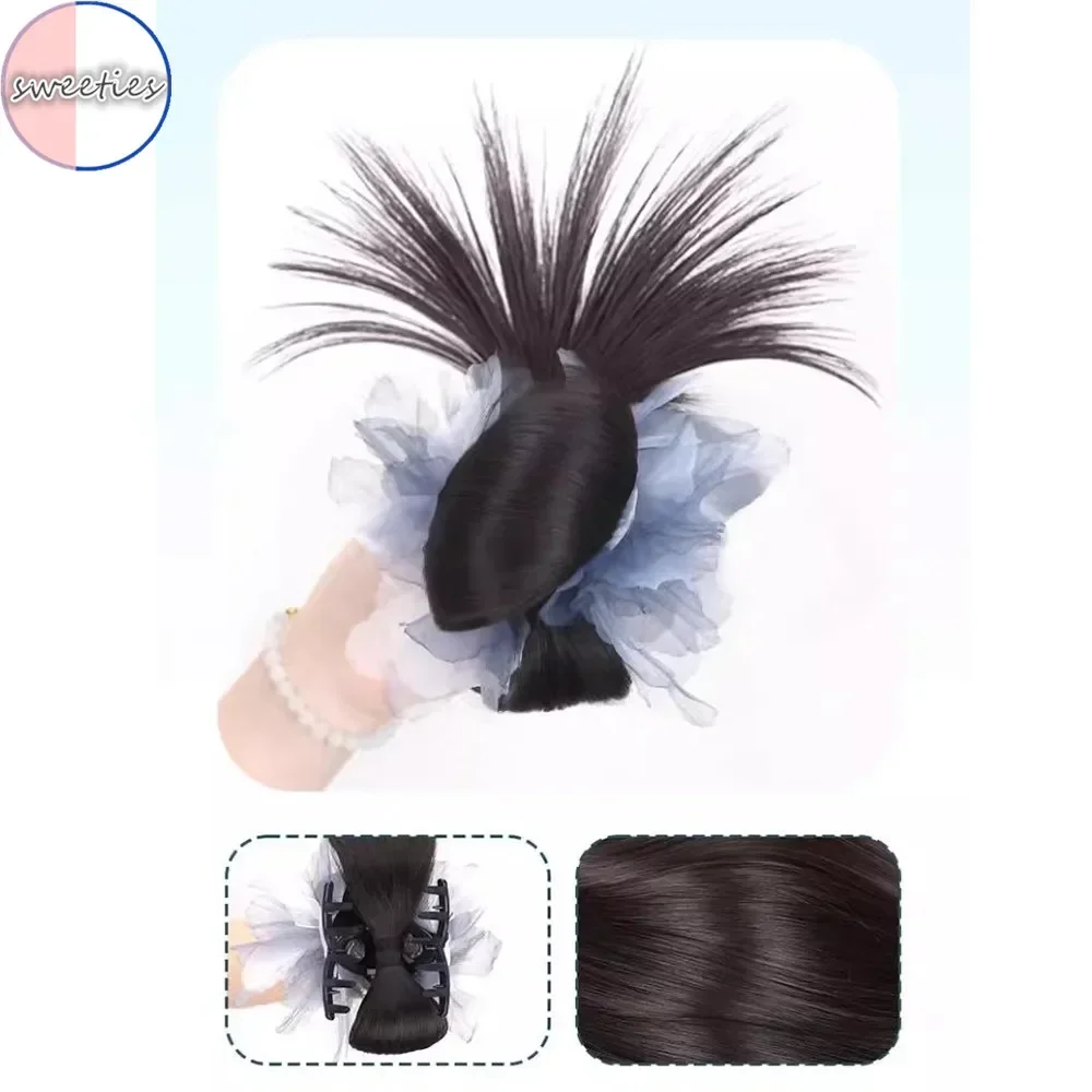 สังเคราะห์ Chignon ใหม่ Blue Feather ไก่ Feather Bun คลิปวิกผมปุยธรรมชาติดอกไม้ Bud หัววิกผมสุภาพสตรี