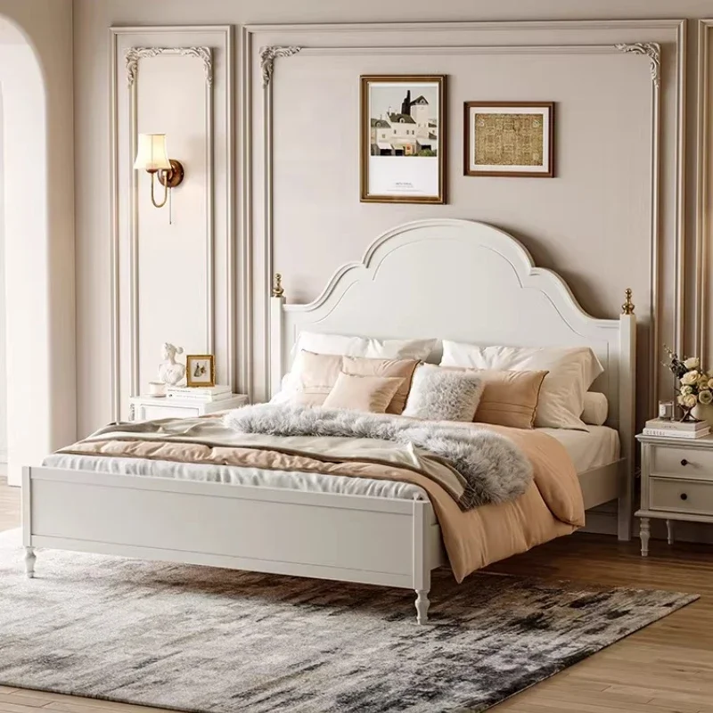 #Double Bed 2 People Queen Frame for150x200cm 180x200cm Modern Minimalist French Cream Style Solid Wood Bedroom Beds And Bed